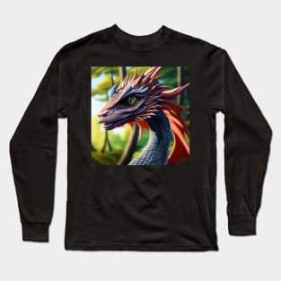Blue Scaled Jungle Dragon with Red Fins Long Sleeve T-Shirt